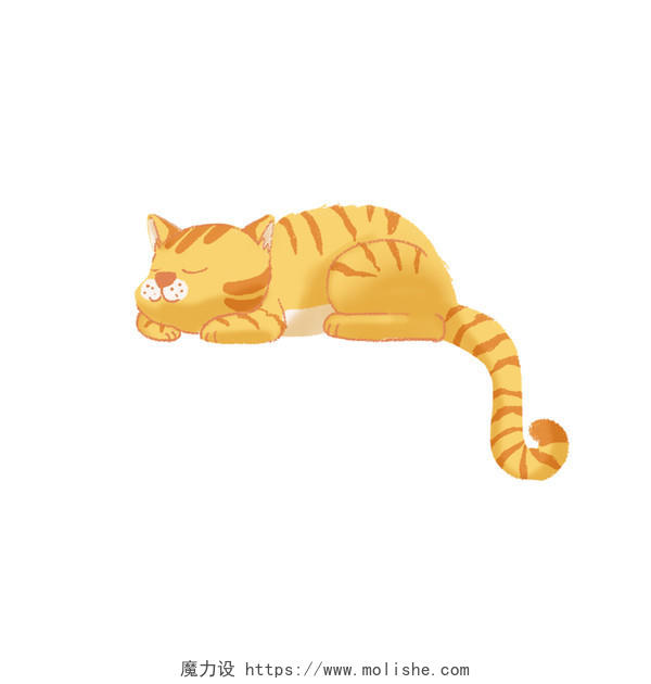 黄色手绘卡通橘猫猫咪小猫睡觉元素PNG素材
